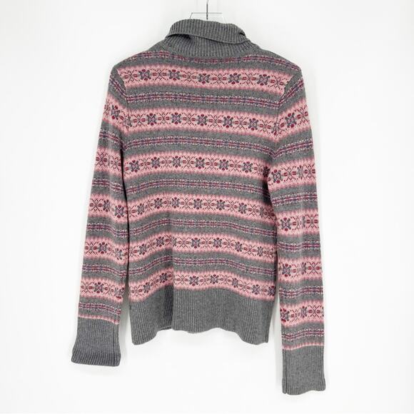 Garnet Hill Fair Isle Angora Blend Turtleneck Sweater L Grey - Picture 3 of 6